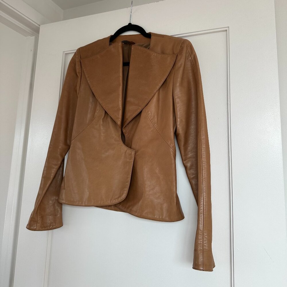 Fendi Vera Pelle Leather Jacket Brown Sz 42 Shawl Collar Snap Closure